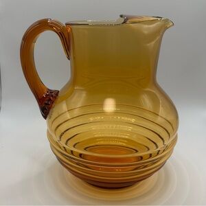 Vintage Amber Glass Pitcher Hand Blown Mid-century Modern Applied Handle